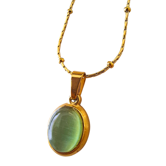 Collar Aguamarina Verde  – Calma y Verdad Interior | Enchapado en Oro